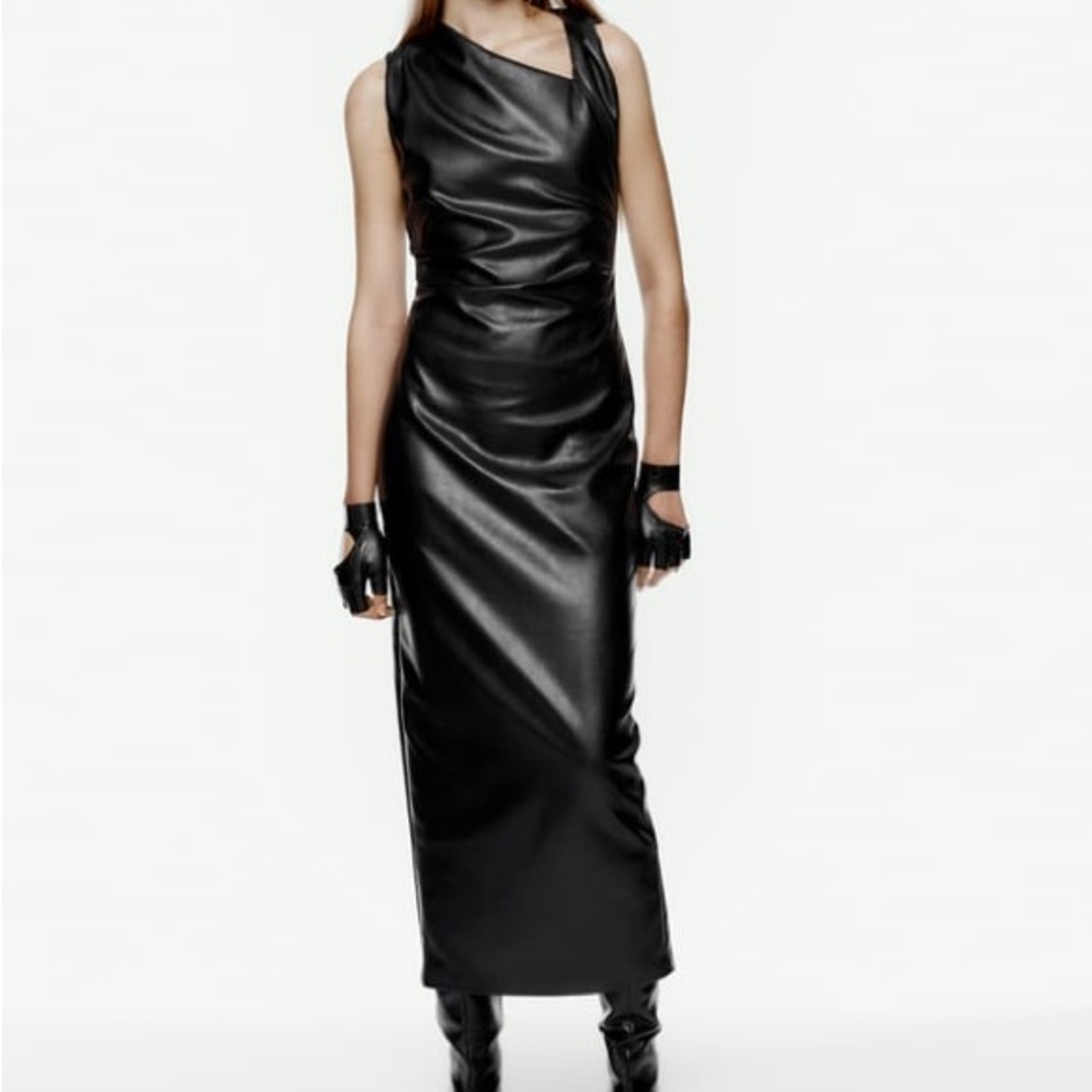 ZARA FAUX LEATHER MIDI DRESS